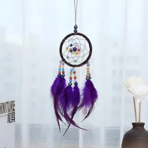 Atrapasueños colgante de plumas moradas hecho a mano para coche bolso y decoración de dormitorio