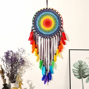 Large colorful feather dream catcher wall hanging boho decor 40cm long for bedroom