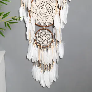 Grande acchiappasogni fatto a mano in crochet bianco decorazione murale da parete