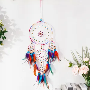 Atrapasueños artesanal de plumas colgante de pared boho decoracion dormitorio carillon