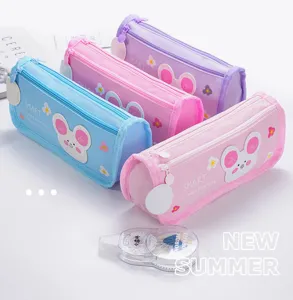 Joli trousse à crayon double couche en toile grande capacité avec design de dessin animé.