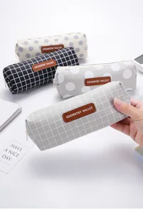 Koreaanse minimalistische canvas etui, grote briefpapier tas met leuke ruitjes en stippen.