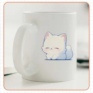 Cute fluffy white cartoon cat sticker for scrapbooking and DIY mug decoration detail