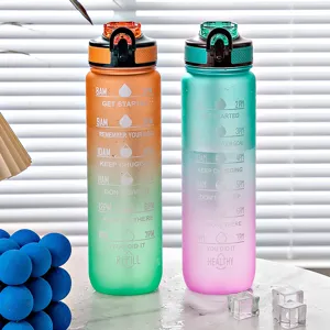 Grande Bouteille d'Eau de Sport en Plastique Dégradé Motivante avec Marqueur de Temps