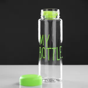 Transparent plastic water bottle with bright green lid and portable design for daily use.