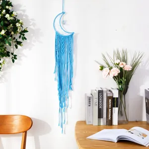 Handgefertigter blauer Mond Baumwolle Makramee Traumfänger Boho Wandbehang Dekoration