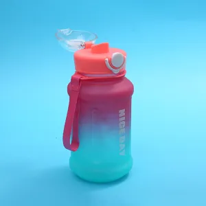 Gradient plastic sports water bottle with strap large capacity direct drinking cup summer