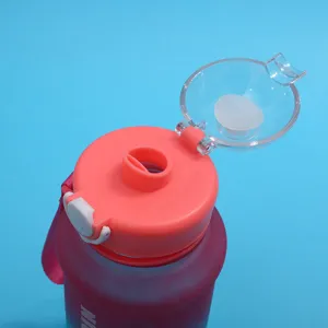 Large capacity plastic water bottle with strap and flip lid for sports and daily use