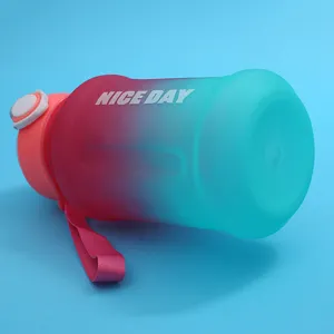 Gradient plastic water bottle with strap, large capacity sport cup for students daily use