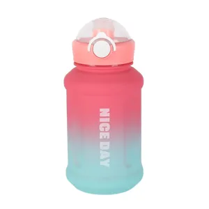 Gradient color large capacity plastic water bottle outdoor sport portable jug cup with lid.