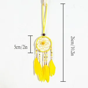 Yellow ethnic dreamcatcher pendant detail showing 5cm diameter and 26cm total length