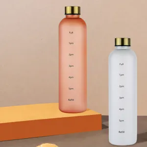 Πλαστικό μπουκάλι νερού 1000ml με δείκτη χρόνου και χρυσό καπάκι αθλητικό