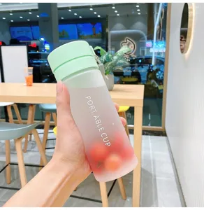 Frosted plastic water cup with portable lanyard, large capacity outdoor sports travel bottle.