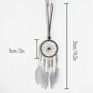 Detail view of ethnic dreamcatcher necklace with measurements 5cm by 26cm