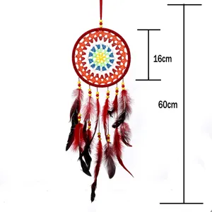 Attrape-rêves coloré fait main pour décoration murale, 16cm de diamètre et 60cm de long