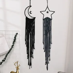 Black moon star macrame wall hanging boho handmade woven dream catcher tapestry home decor