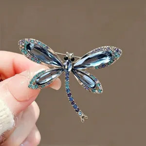 Elegant dragonfly crystal brooch for women, sparkling rhinestone fashion pin accessory gift.