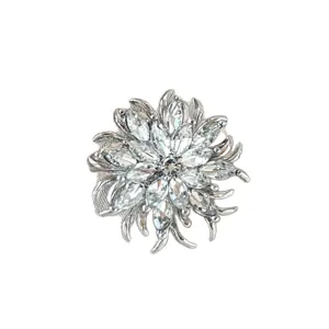 Silver-tone crystal rhinestone flower brooch pin for elegant dress and apparel decoration