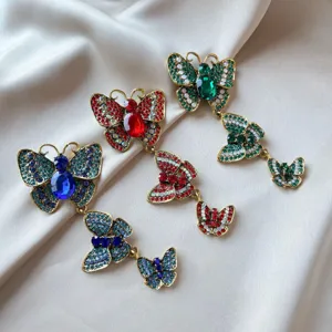 Vintage Zinc Alloy Triple Butterfly Brooch Pins for Women Elegant Rhinestone Inlaid Animal Shape Fashion Clothing Accessory Jewelry Gift
