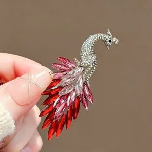 Elegant peacock rhinestone brooch pin sparkling crystal fashion jewelry accessory for women