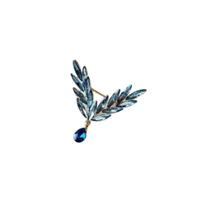 Elegant blue crystal insect brooch with teardrop pendant for women's fashion
