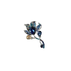 Blue crystal lotus flower brooch alloy rhinestone vintage women clothing pin jewelry accessory