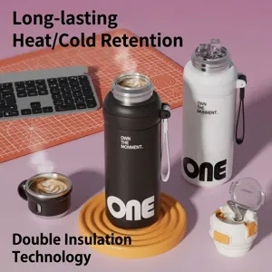 600ml 316 Edelstahl Vakuum Isolierflasche mit Trageriemen und Deckel für Sport