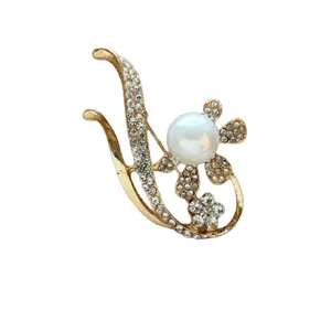 Elegant vintage hollow pearl flower brooch with rhinestone accents for coats