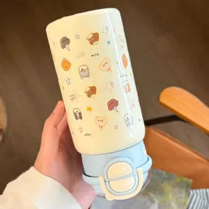 Cute cartoon dog pattern stainless steel insulated water bottle with straw for kids