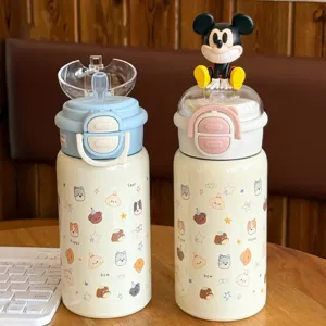 Cute 316 stainless steel insulated water cup with straw and puppy print patterns