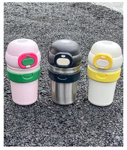 Portable stainless steel insulated thermos cups in vibrant colors, perfect for students use.