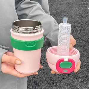 Creative Stainless Steel Insulation Vacuum Flask With Straw Leakproof Portable Coffee Travel Tumbler Water Bottle For Car Office Gift