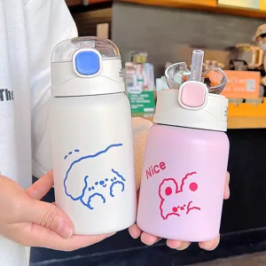 Bottiglia termica carina con paglia in acciaio inossidabile, tazza isolata creativa per ragazze.