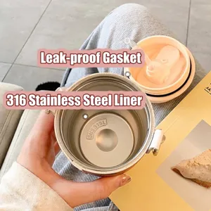 Insulated 316 stainless steel coffee cup with straw and leak-proof silicone seal