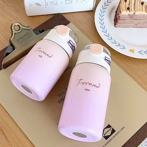 Jolie bouteille isotherme pour enfants avec paille gourde portable étudiant sport dégradé
