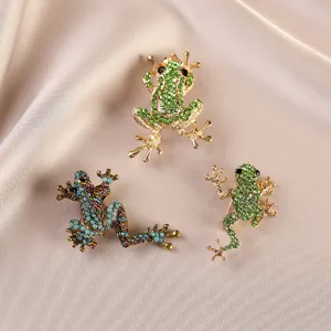 Alloy Rhinestone Frog Brooch Cartoon Animal Breastpin Sparkling Crystal Lapel Pin For Women Fashion Vintage Jewelry