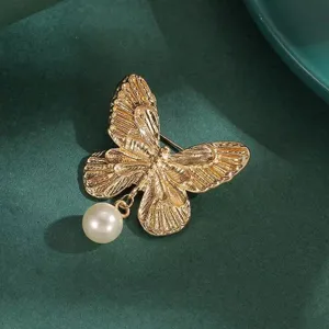 Spilla a Farfalla in Lega Vintage Francese di Qualità Premium Spilla con Ciondolo in Perla Artificiale di Lusso per Vestito Cappotto Gioielli da Donna