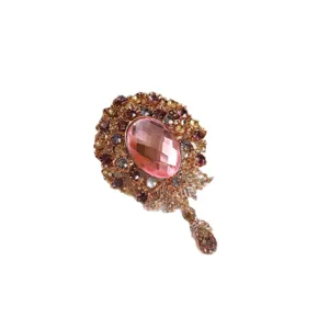 Vintage pink crystal rhinestone brooch elegant luxury lapel pin fashion jewelry accessory