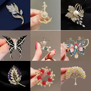 Elegant Wheat Ear Flower Butterfly Alloy Rhinestone Brooch Pin Women Fashion Jewelry Gift