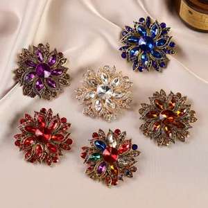 Vintage Floral Brooch Pin Alloy Crystal Glass Rhinestone Fashion Jewelry Accessories For Women Dress Coat