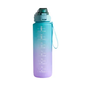 Gourde dégradée avec repères horaires et citations pour le sport et l'hydratation quotidienne.