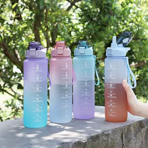 Αθλητικό μπουκάλι νερού 1000ml με κλίση χρώματος, καλαμάκι και δείκτες χρόνου υπενθύμισης