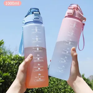 Αθλητικό μπουκάλι 1000ml με διαβάθμιση ματ, καλαμάκι και χρονικούς δείκτες μεγάλης χωρητικότητας