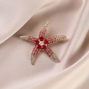 Exquisite rhinestone starfish brooch detailed crystal lapel pin women fashion jewelry
