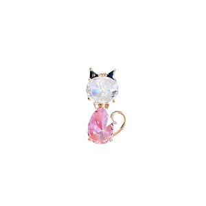 Exquisite crystal cat brooch detail, sparkling pink and clear stone design for women.