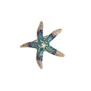 Exquisite rhinestone starfish brooch for women, sparkling crystal ocean pin accessory