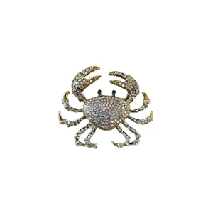 Vintage crystal crab brooch for women, elegant rhinestone animal pin fashion jewelry gift.