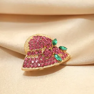 Creative hat brooch with sparkling pink rhinestones and green crystals for suit decor