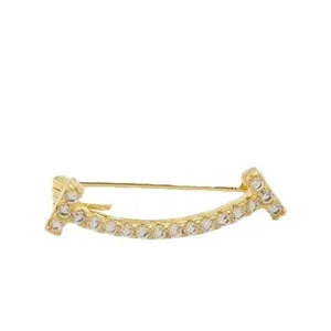 Mini gold smile brooch with sparkling clear stones, chic collar pin and anti-glare decor.