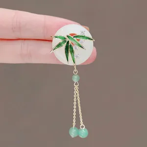 Broche de borla de hoja de bambú de estilo chino elegante hebilla de jade joyas mujer